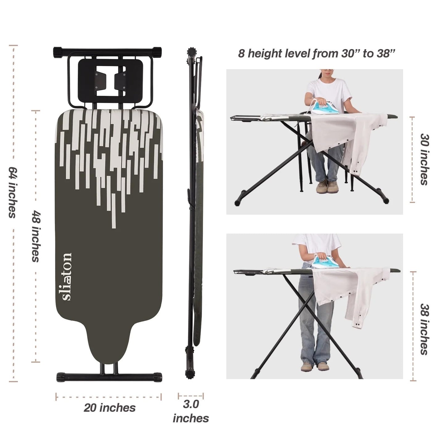 Extra-Large Ironing Board with Hang Rail & Iron Rest – 63" x 20"