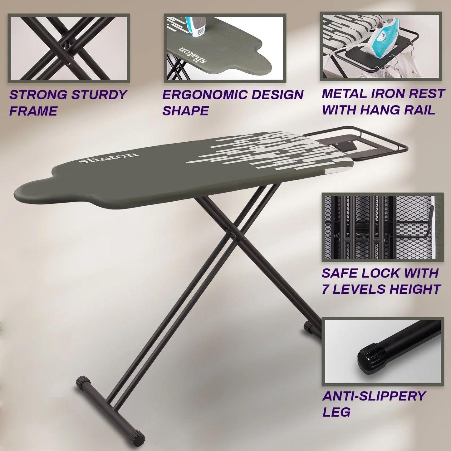Extra-Large Ironing Board with Hang Rail & Iron Rest – 63" x 20"