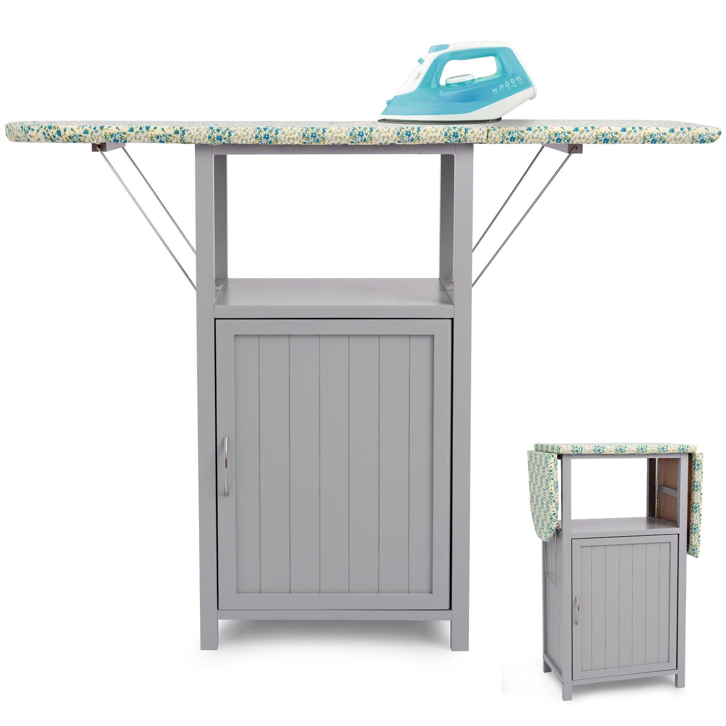 Foldable Ironing Board Cabinet with Built-In Storage – Space-Saving Wooden Design