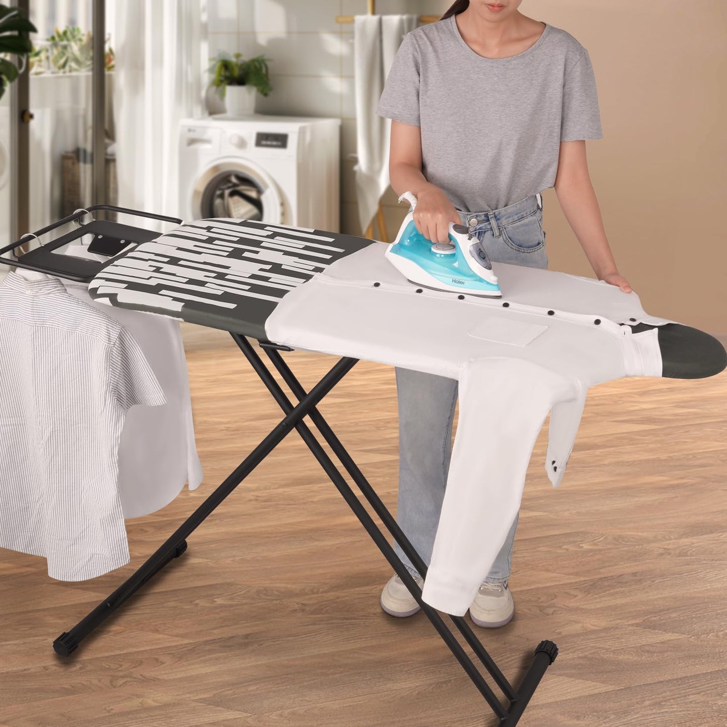 Extra-Large Ironing Board with Hang Rail & Iron Rest – 63" x 20"