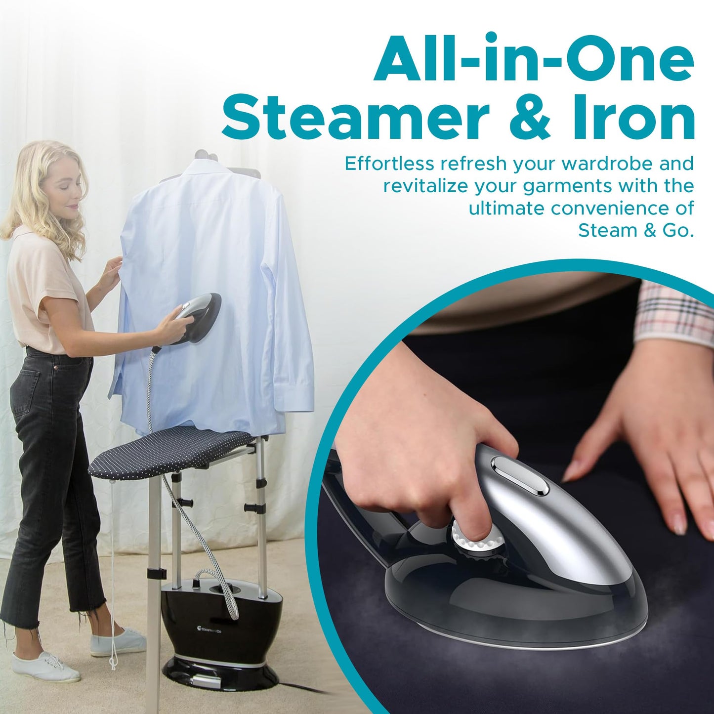 All-in-One Garment Steamer & Iron with Built-In Ironing Board & Clothes Hanger