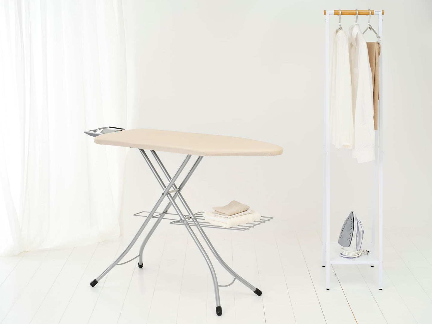 Adjustable Ironing Board with Steam Iron Rest, Linen Rack & Safety Locks – 49” x 18”
