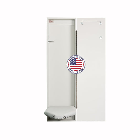 Built-In or Surface-Mount Ironing Center Cabinet with 42” Fold-Out Board – Flat White Door
