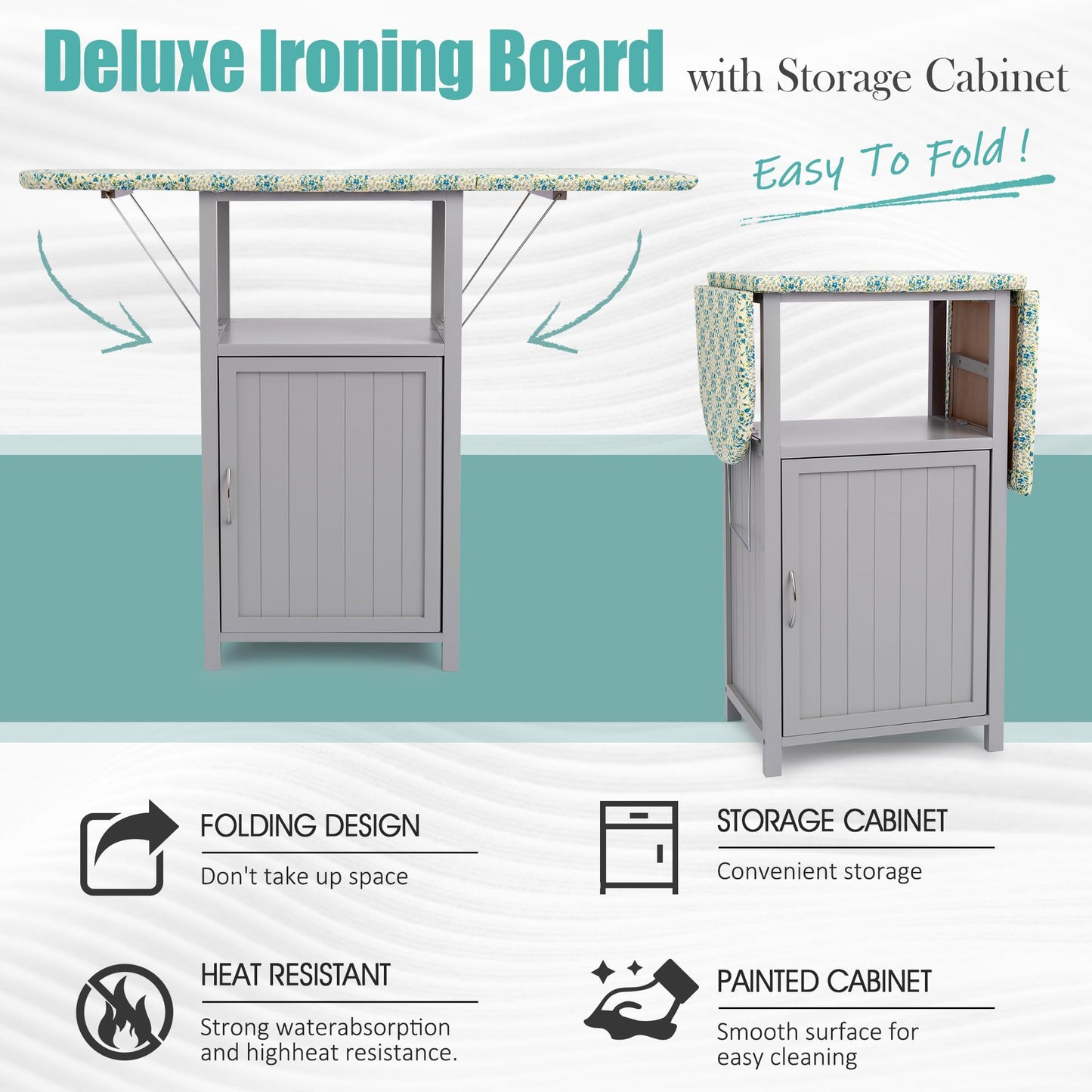 Foldable Ironing Board Cabinet with Built-In Storage – Space-Saving Wooden Design