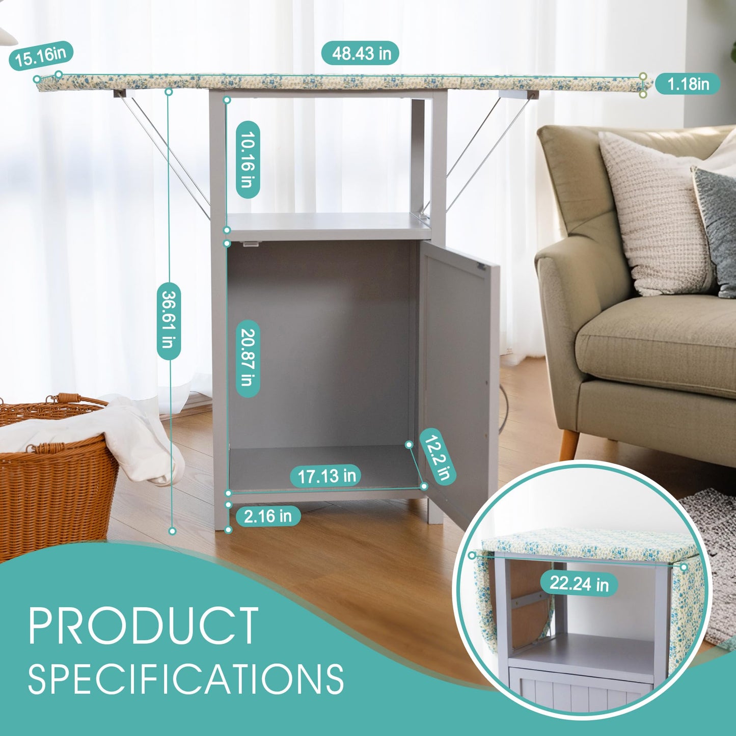 Foldable Ironing Board Cabinet with Built-In Storage – Space-Saving Wooden Design