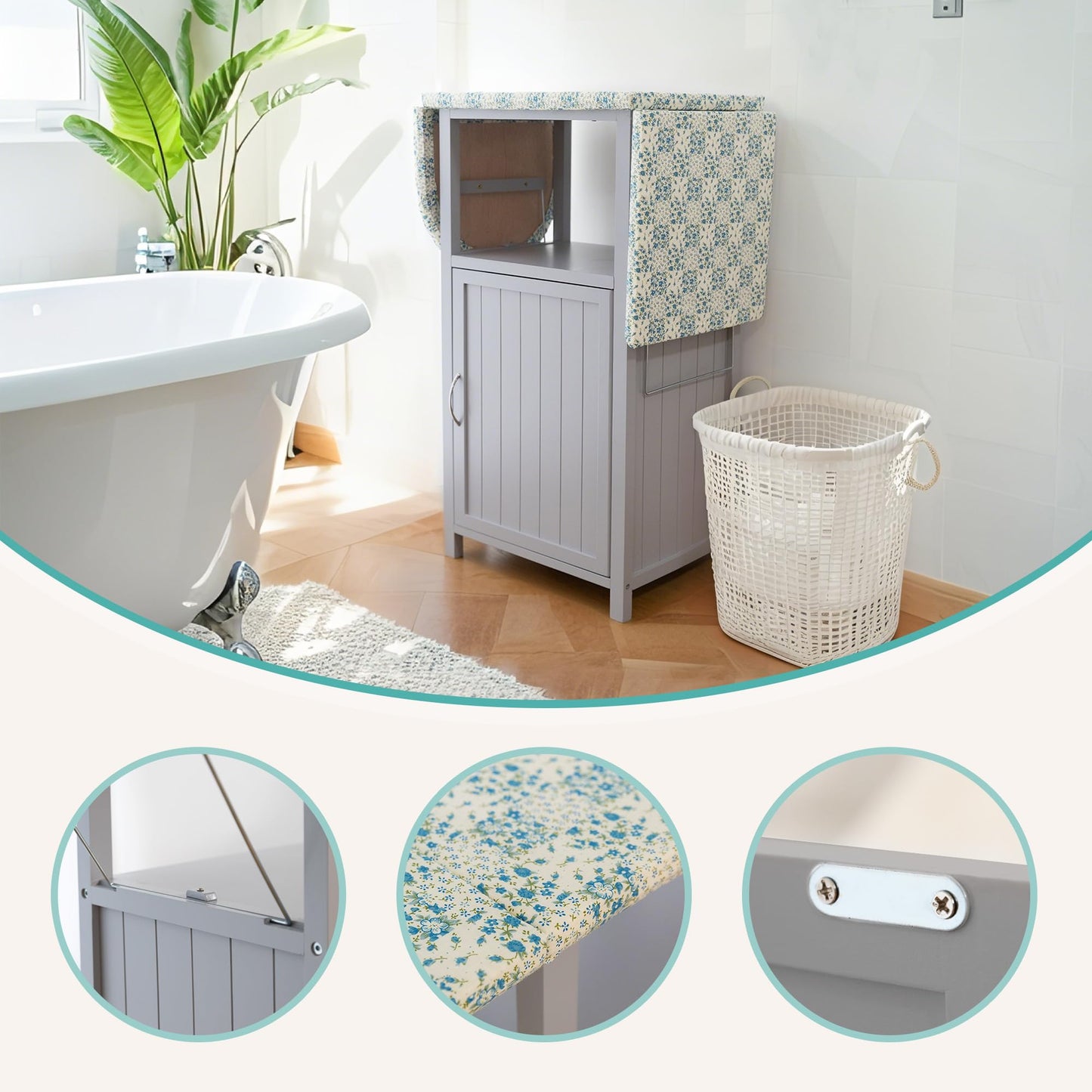 Foldable Ironing Board Cabinet with Built-In Storage – Space-Saving Wooden Design